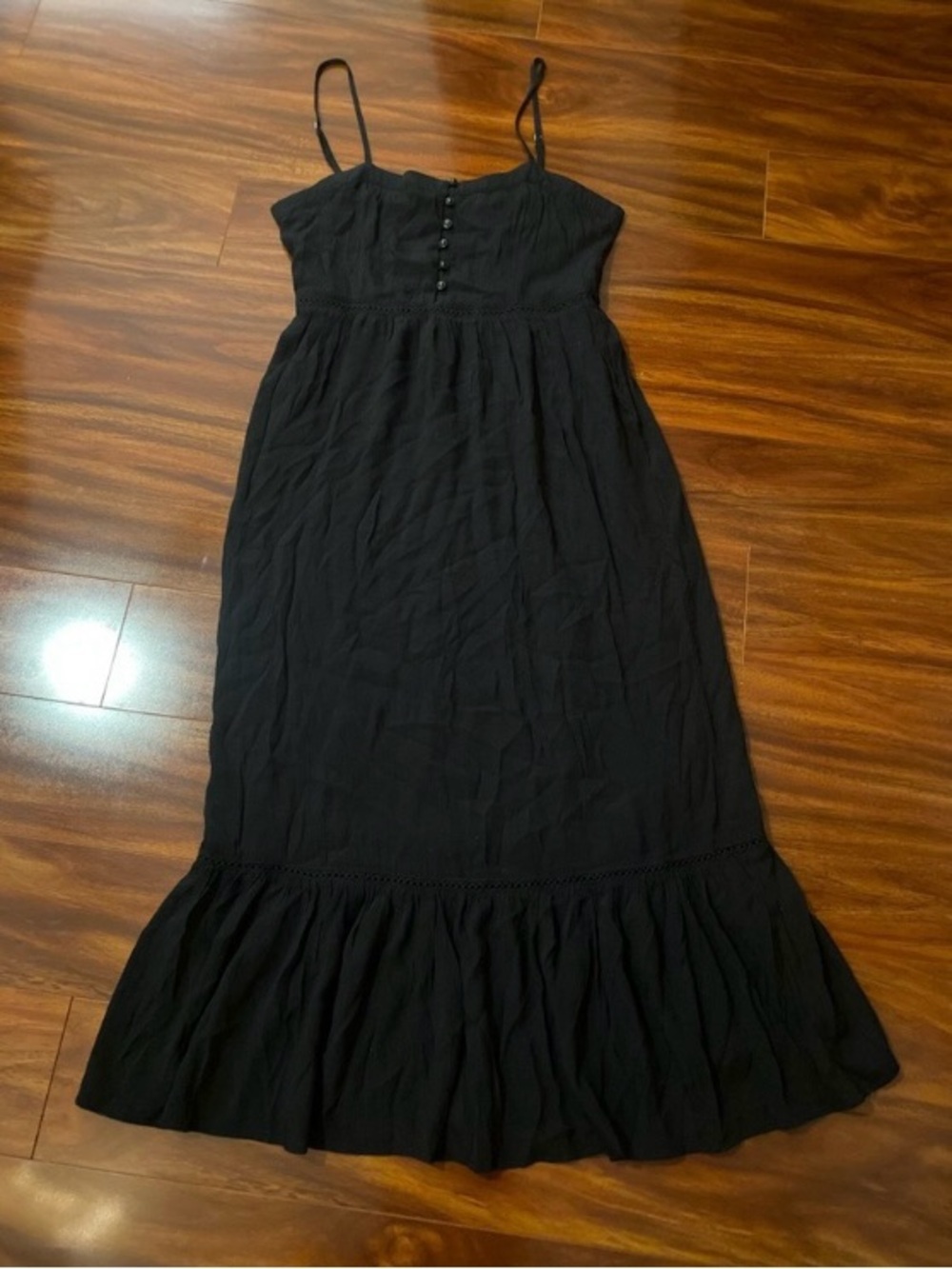 Love Tree Black Spaghetti Strap Maxi Dress with Ruffled Hem
